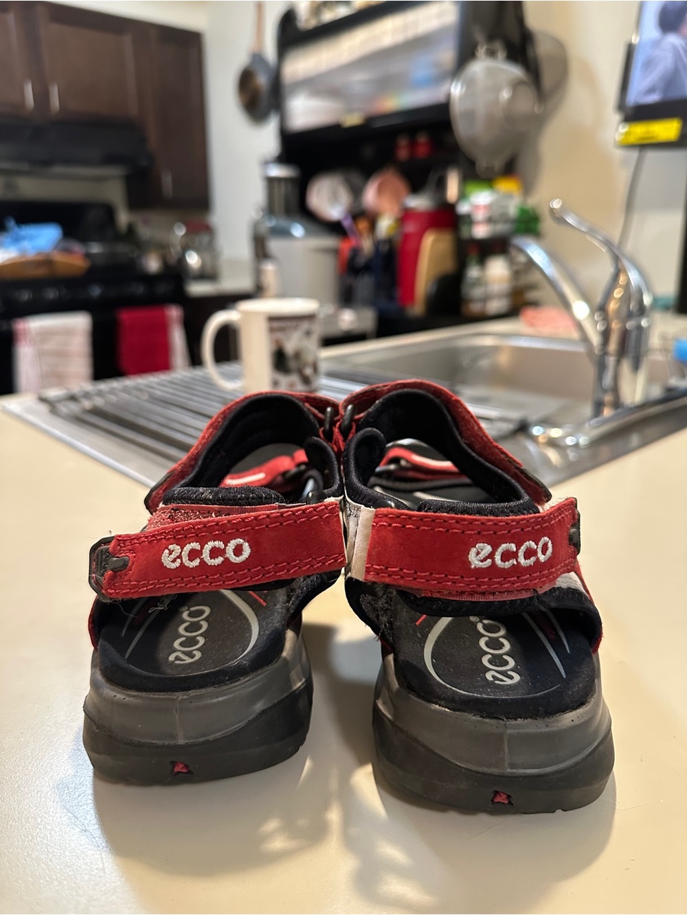 Ecco Red and White Open-Toe Adjustable Sandals - Picture 8 of 8